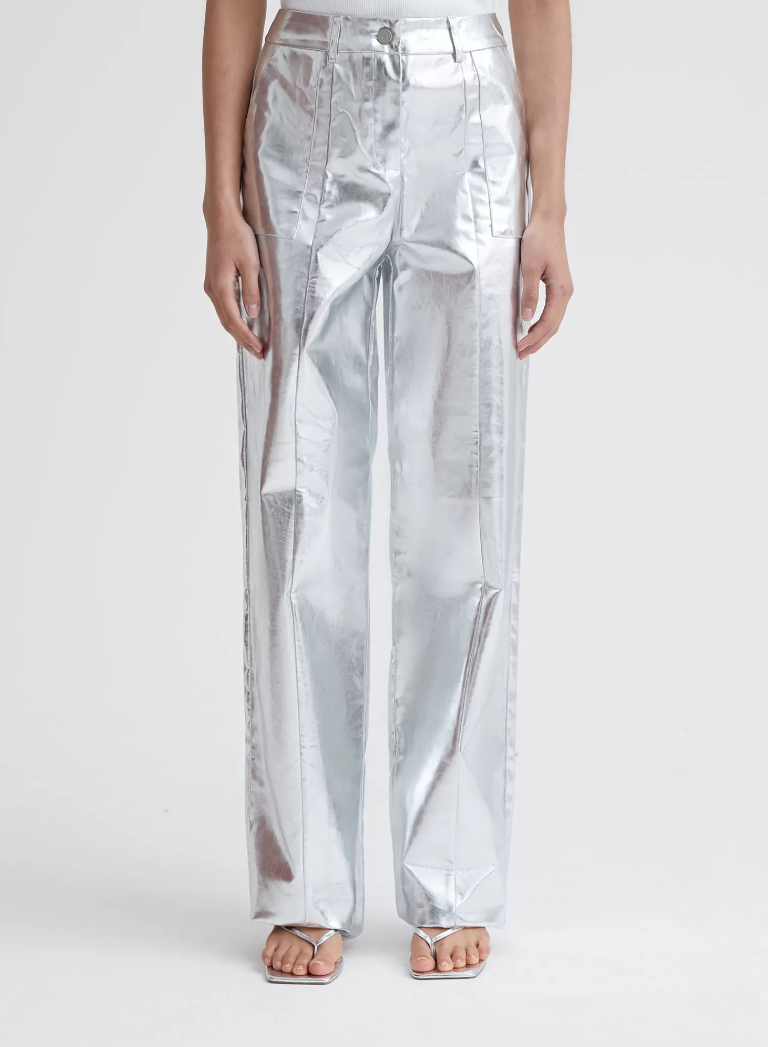 Silver Metallic Faux Leather Trouser - Zelda-4th & Reckless New