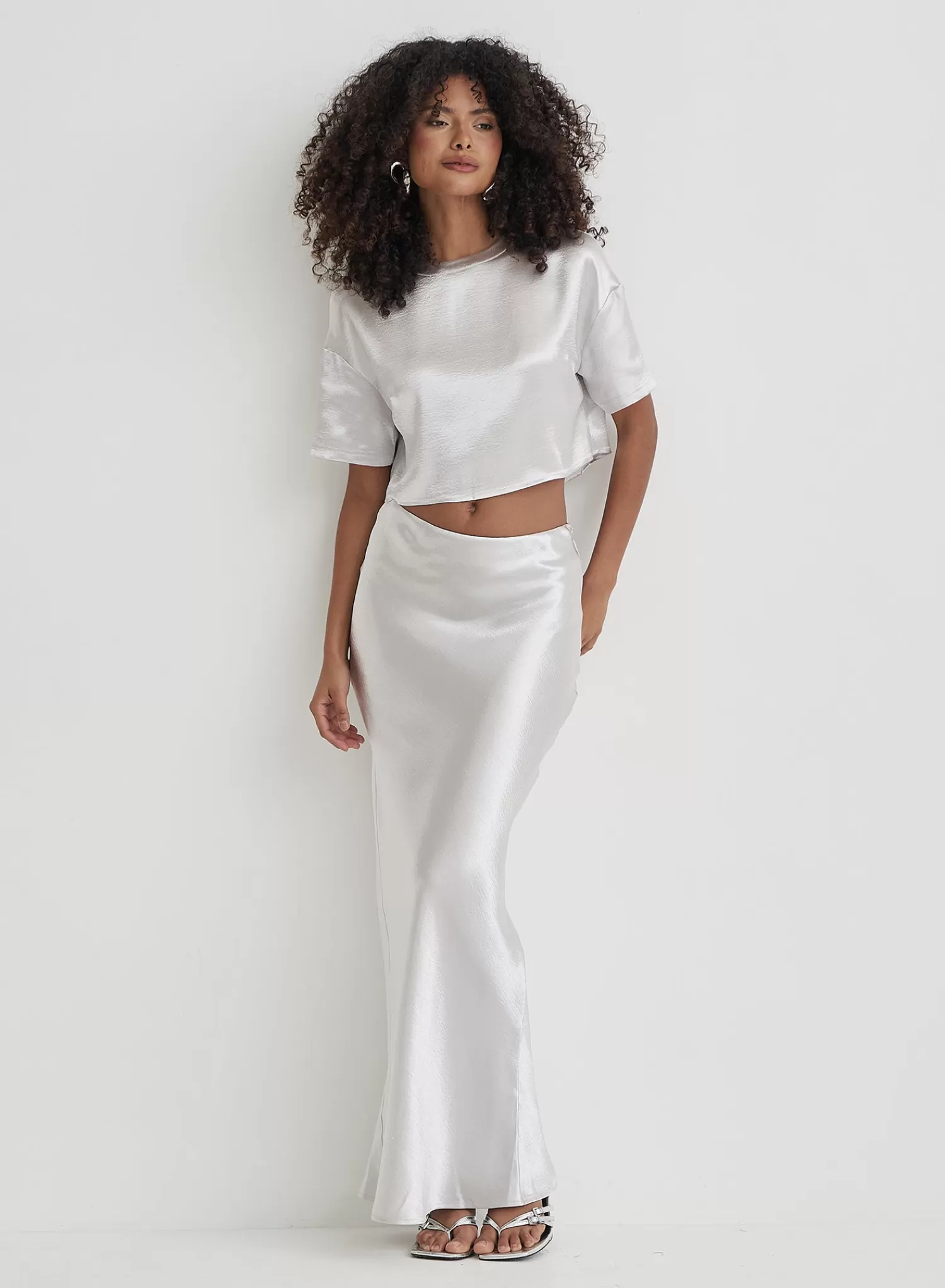 Silver Satin Maxi Skirt- Dara-4th & Reckless Best