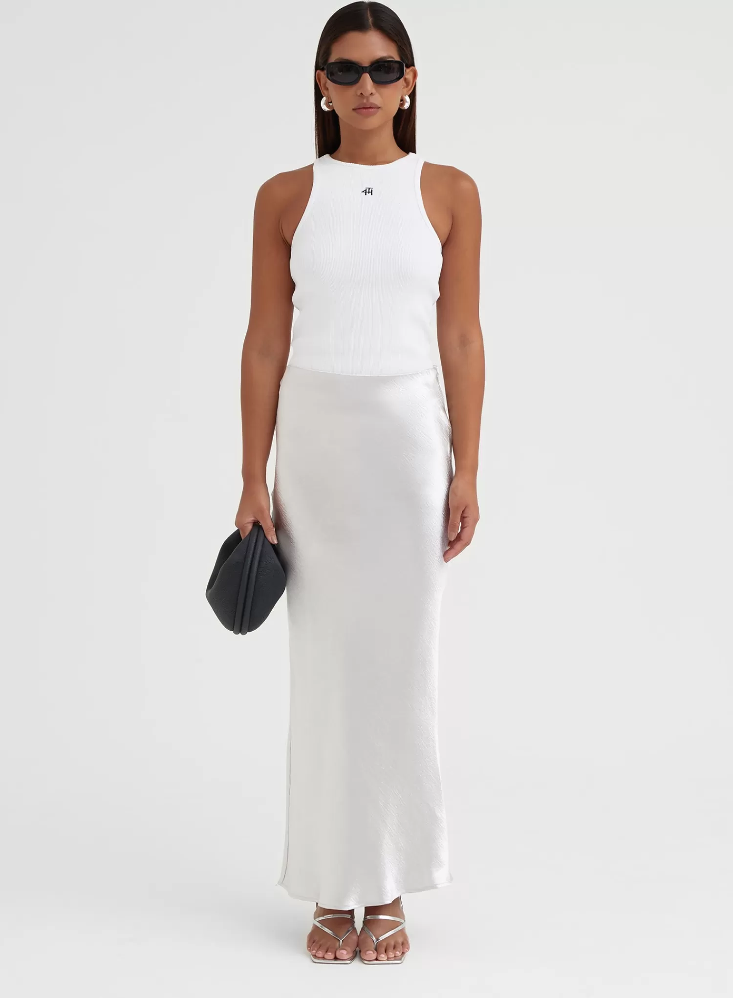 Silver Satin Midaxi Skirt - Silvie-4th & Reckless Flash Sale
