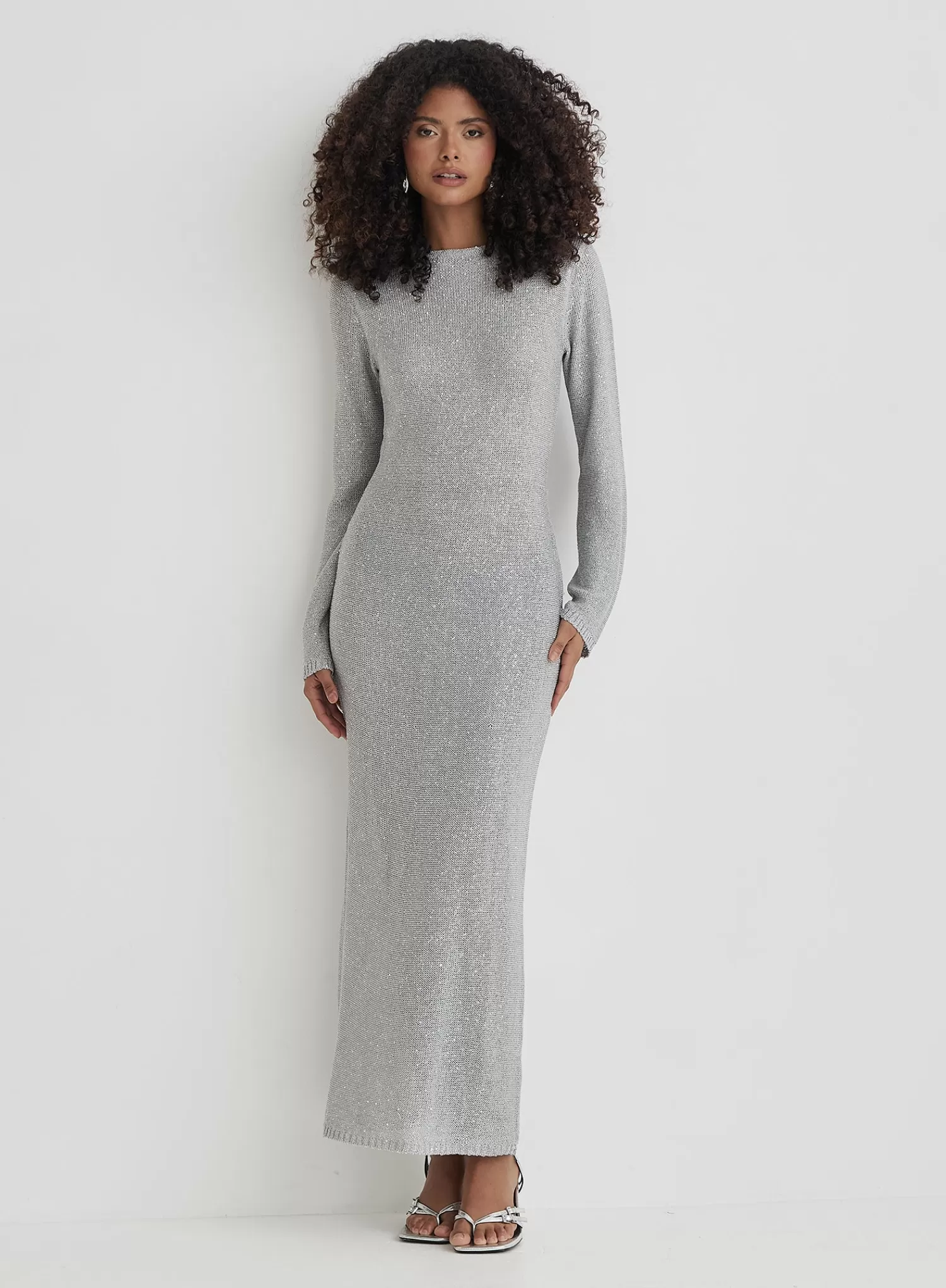 Silver Sequin Knitted Maxi Dress- Sisca-4th & Reckless Cheap