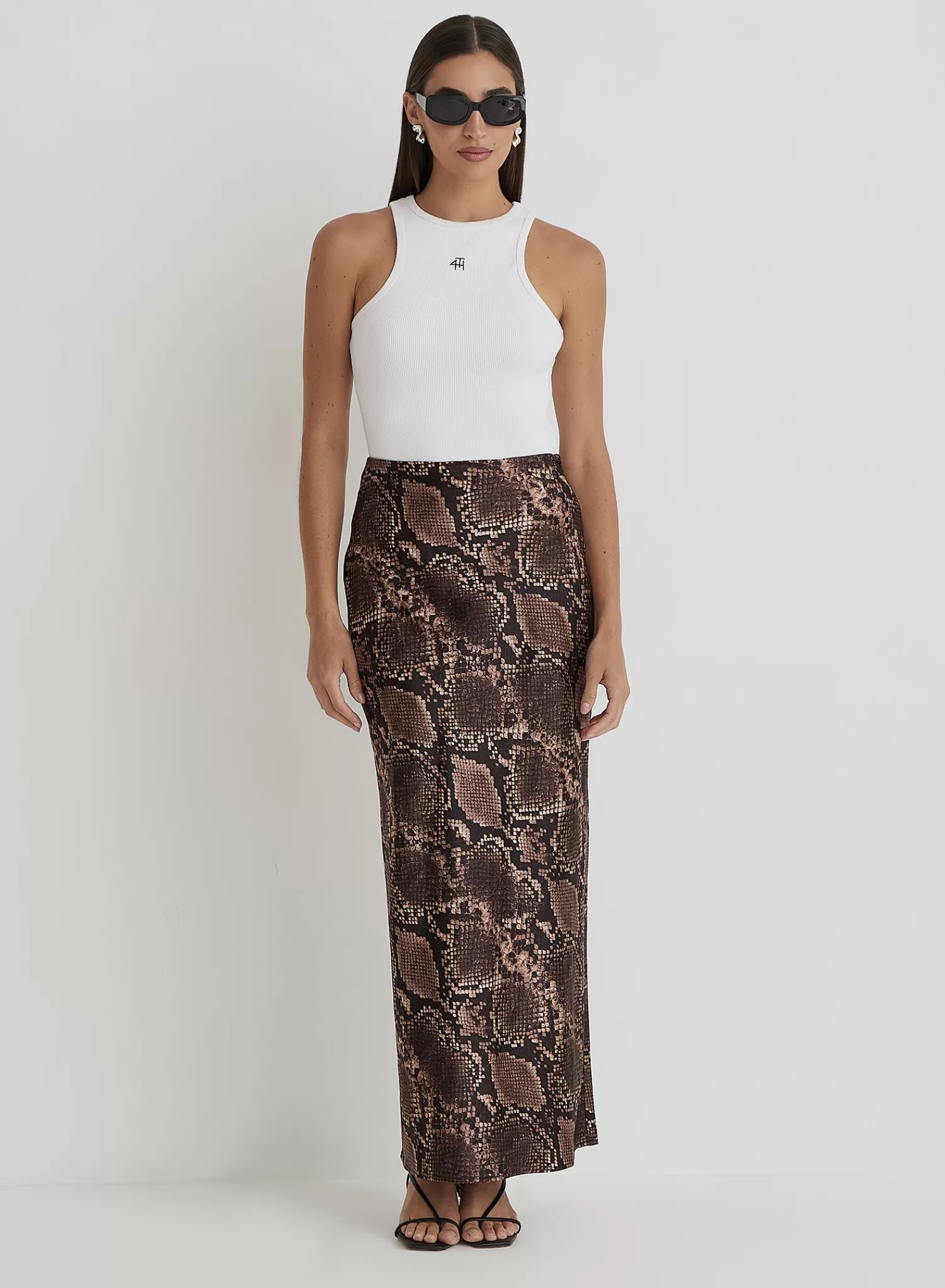 Snakeskin Satin Maxi Skirt- Novah-4th & Reckless Flash Sale