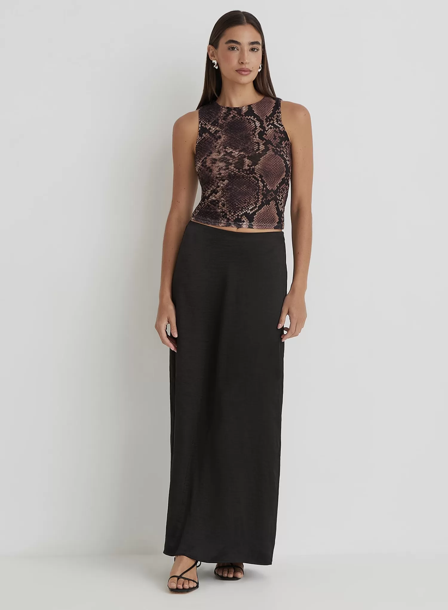 Snakeskin Sleeveless Mesh Top- Trinnie-4th & Reckless Clearance