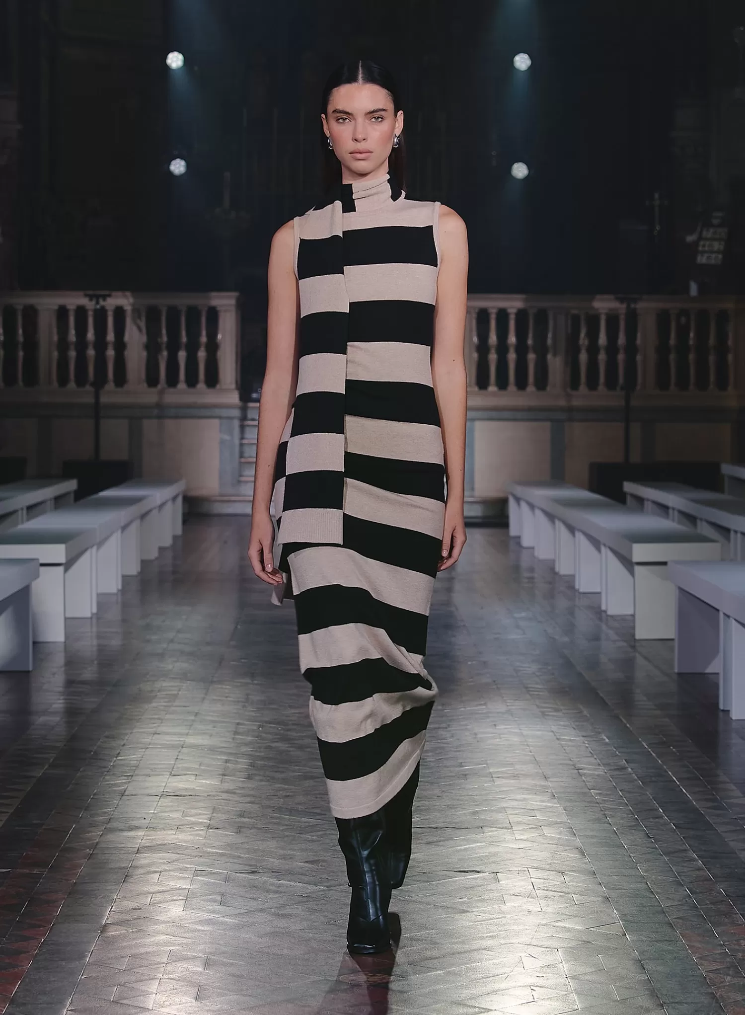 Striped Knitted Maxi Dress With Scarf- Fran-4th & Reckless Discount