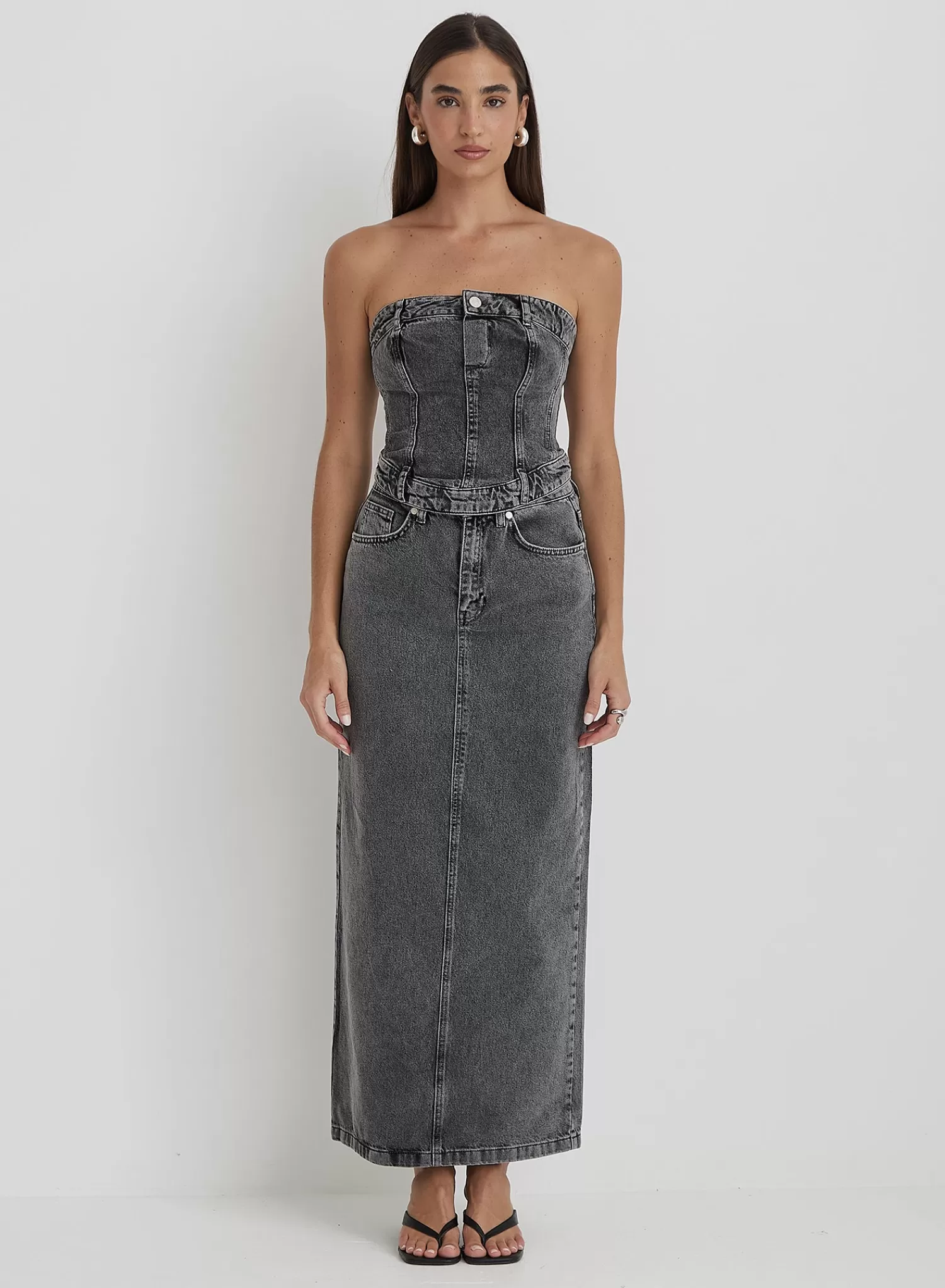 Washed Grey Denim Corset Top - Maxine-4th & Reckless Outlet