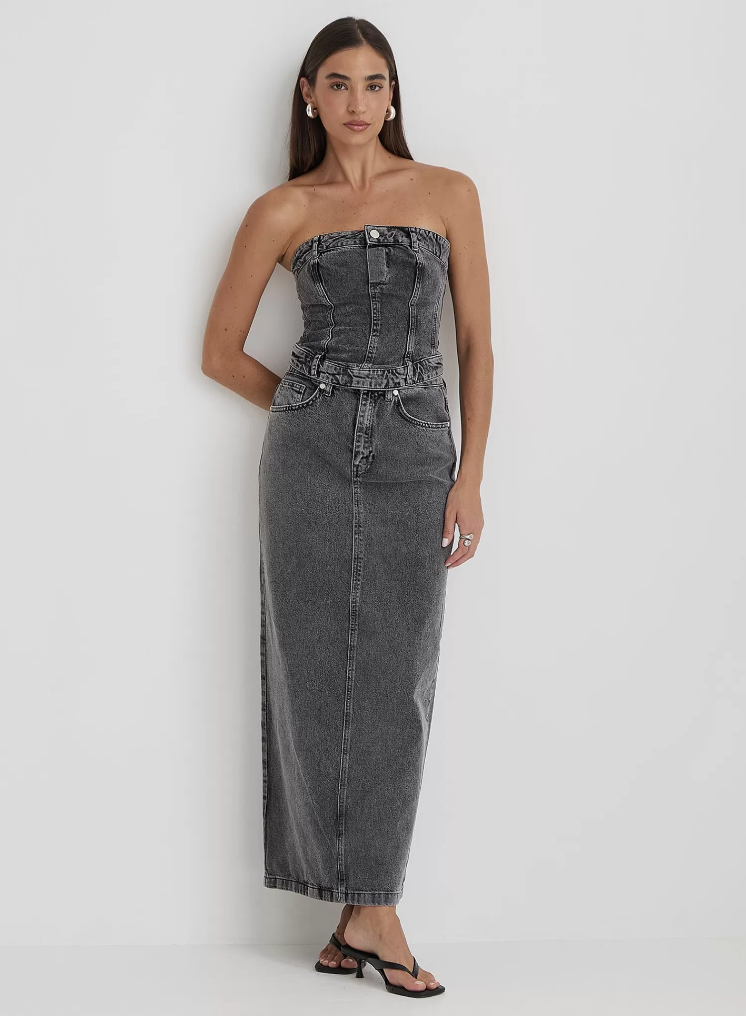 Washed Grey Denim Midaxi Skirt - Maxine-4th & Reckless Clearance