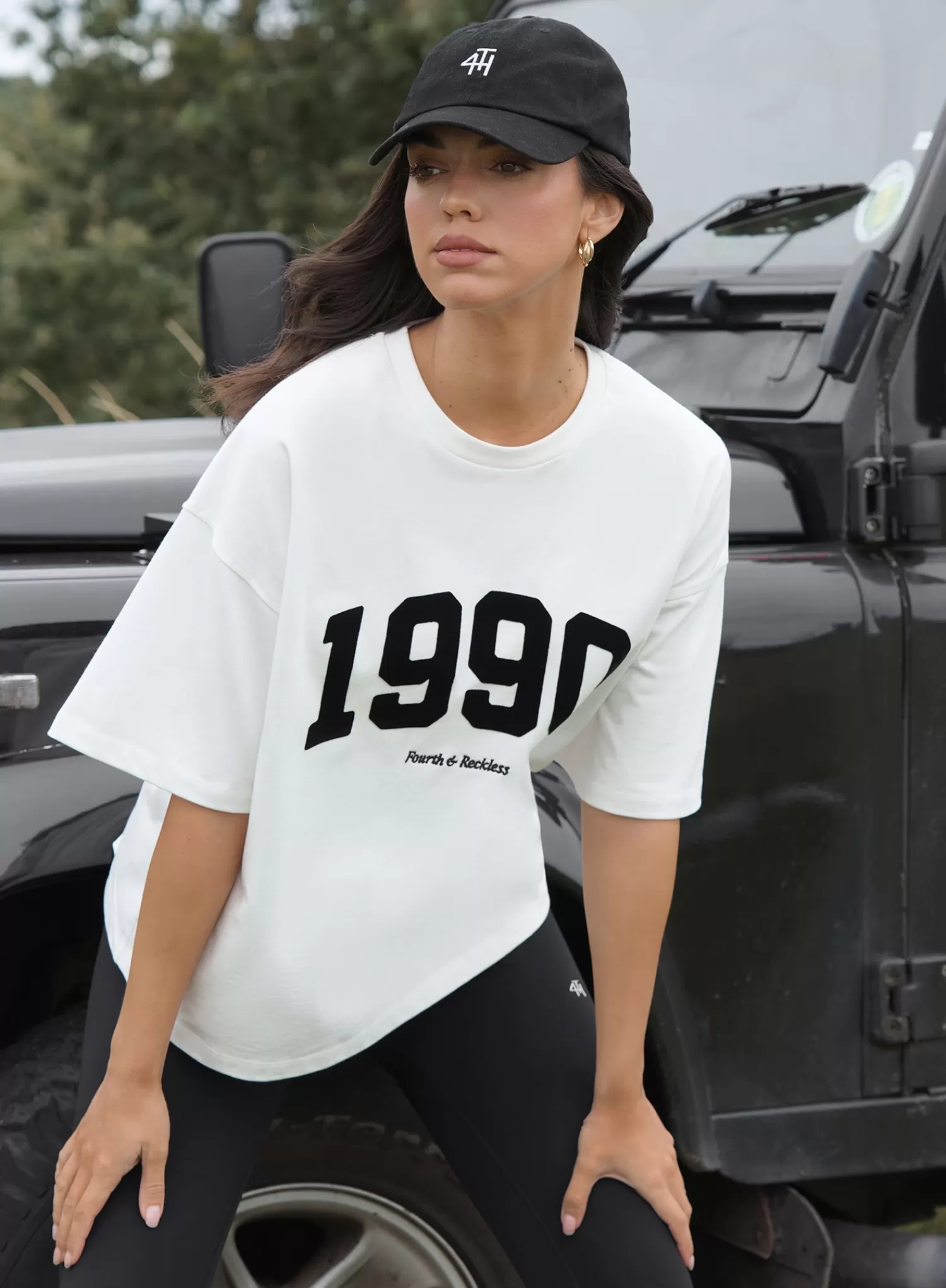 White 1990 Slogan Oversized T-Shirt- Oran-4th & Reckless Online