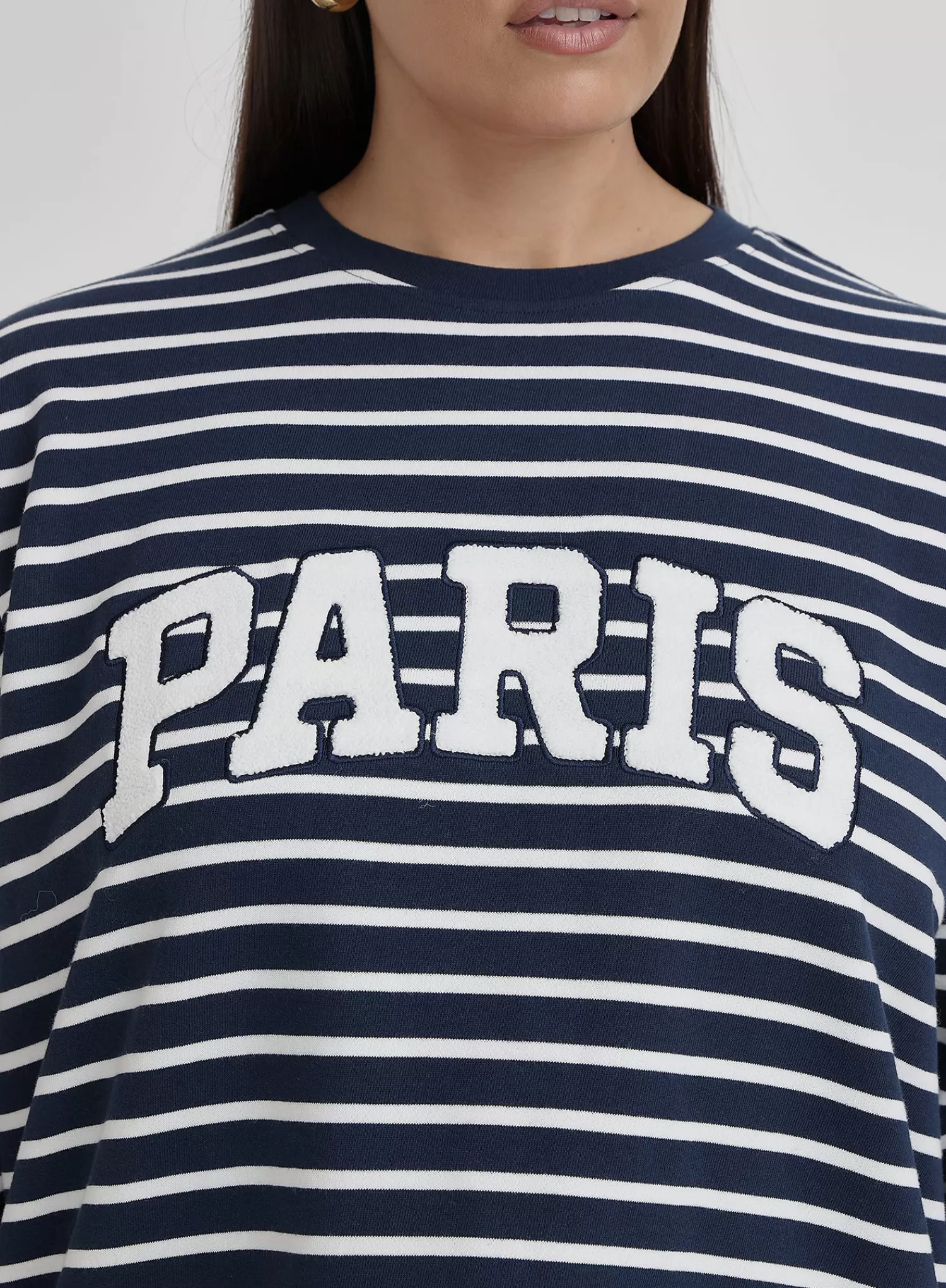 White And Plus Size Striped Paris Oversized Sweatshirt- Anni-4th & Reckless Store