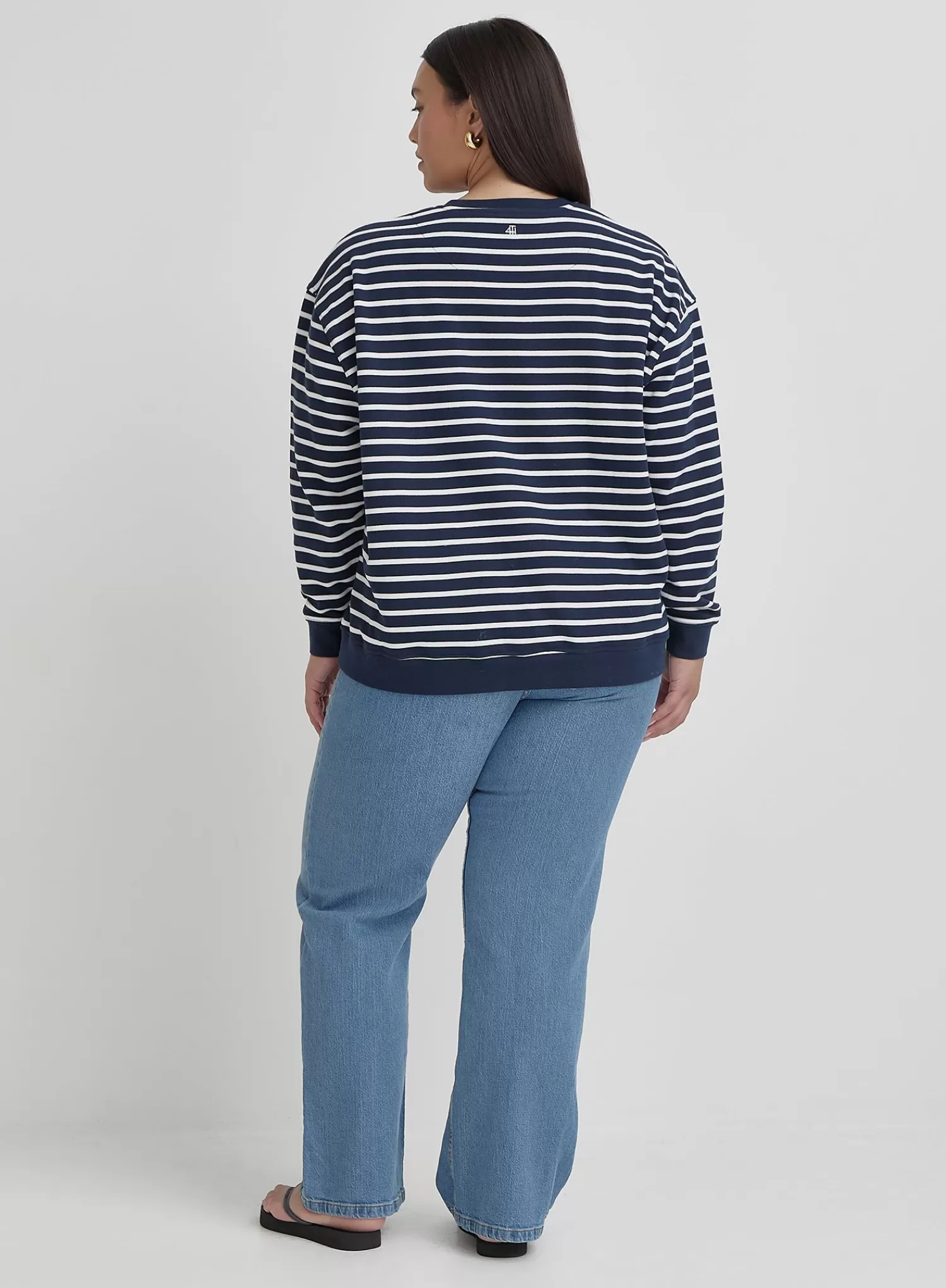 White And Plus Size Striped Paris Oversized Sweatshirt- Anni-4th & Reckless Store