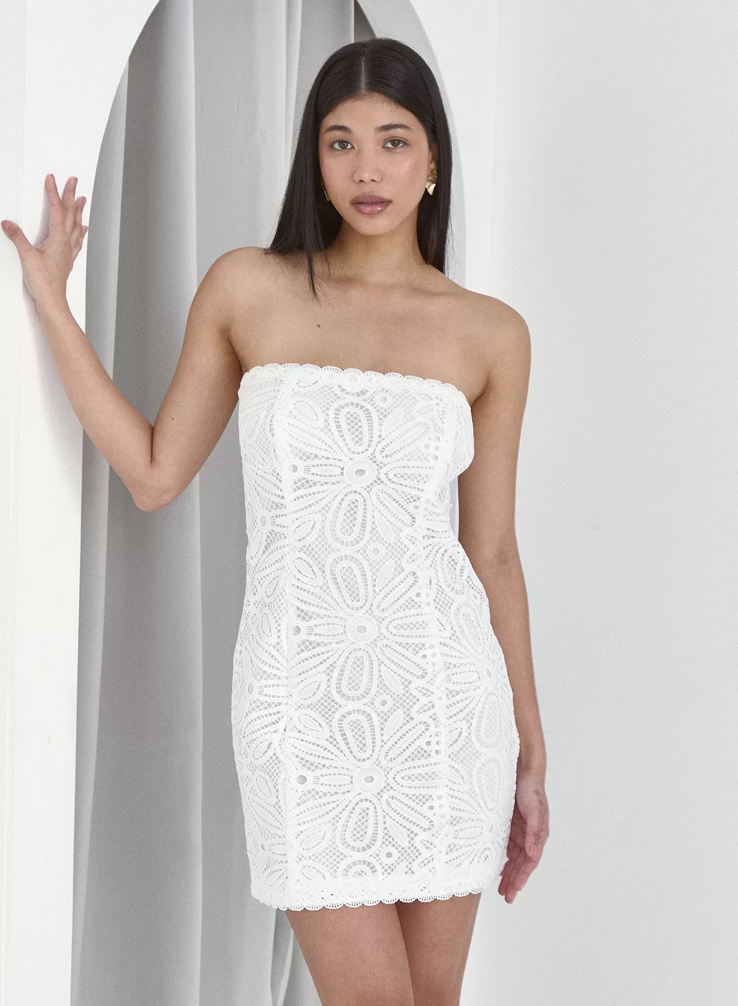 White Crochet Bandeau Mini Dress- Jovie-4th & Reckless Clearance