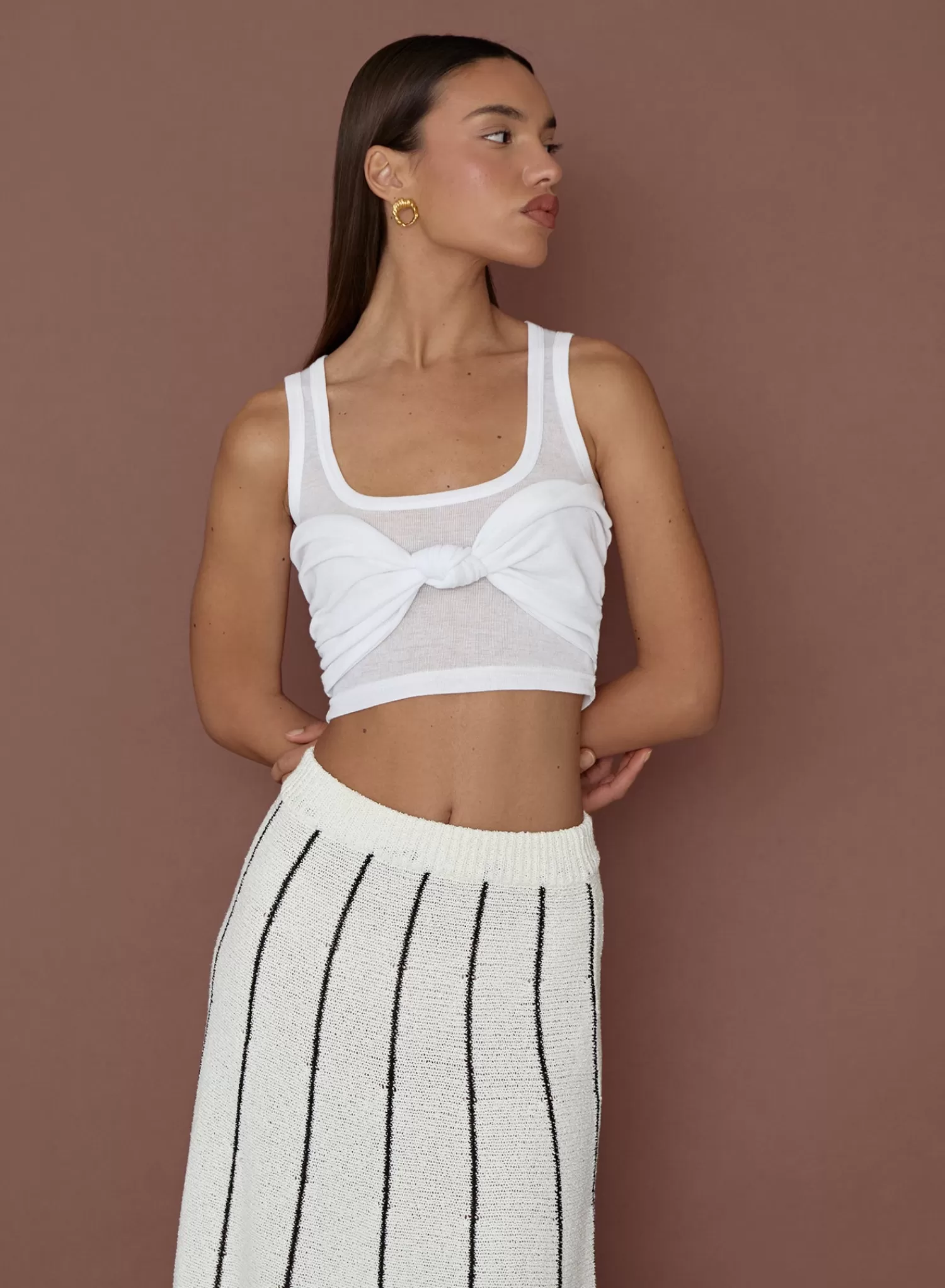 White Knot Front Crop Top- Emi-4th & Reckless Fashion