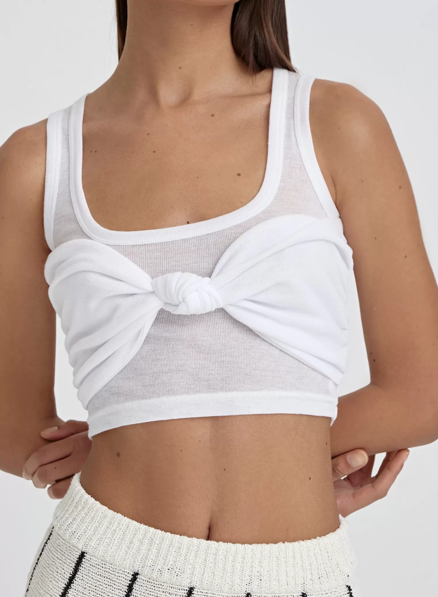 White Knot Front Crop Top- Emi-4th & Reckless Fashion