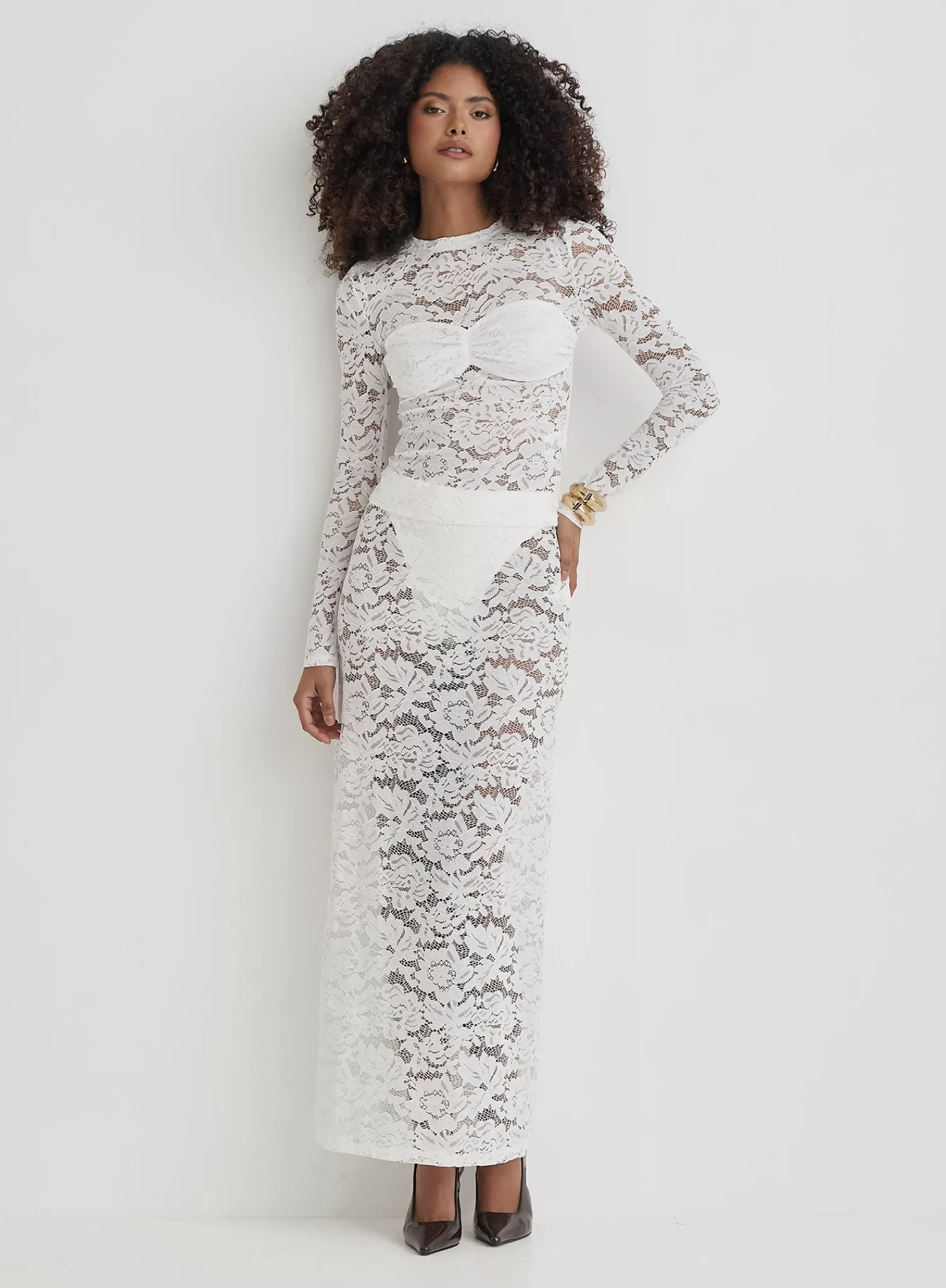 White Lace Maxi Skirt- Abi-4th & Reckless Clearance
