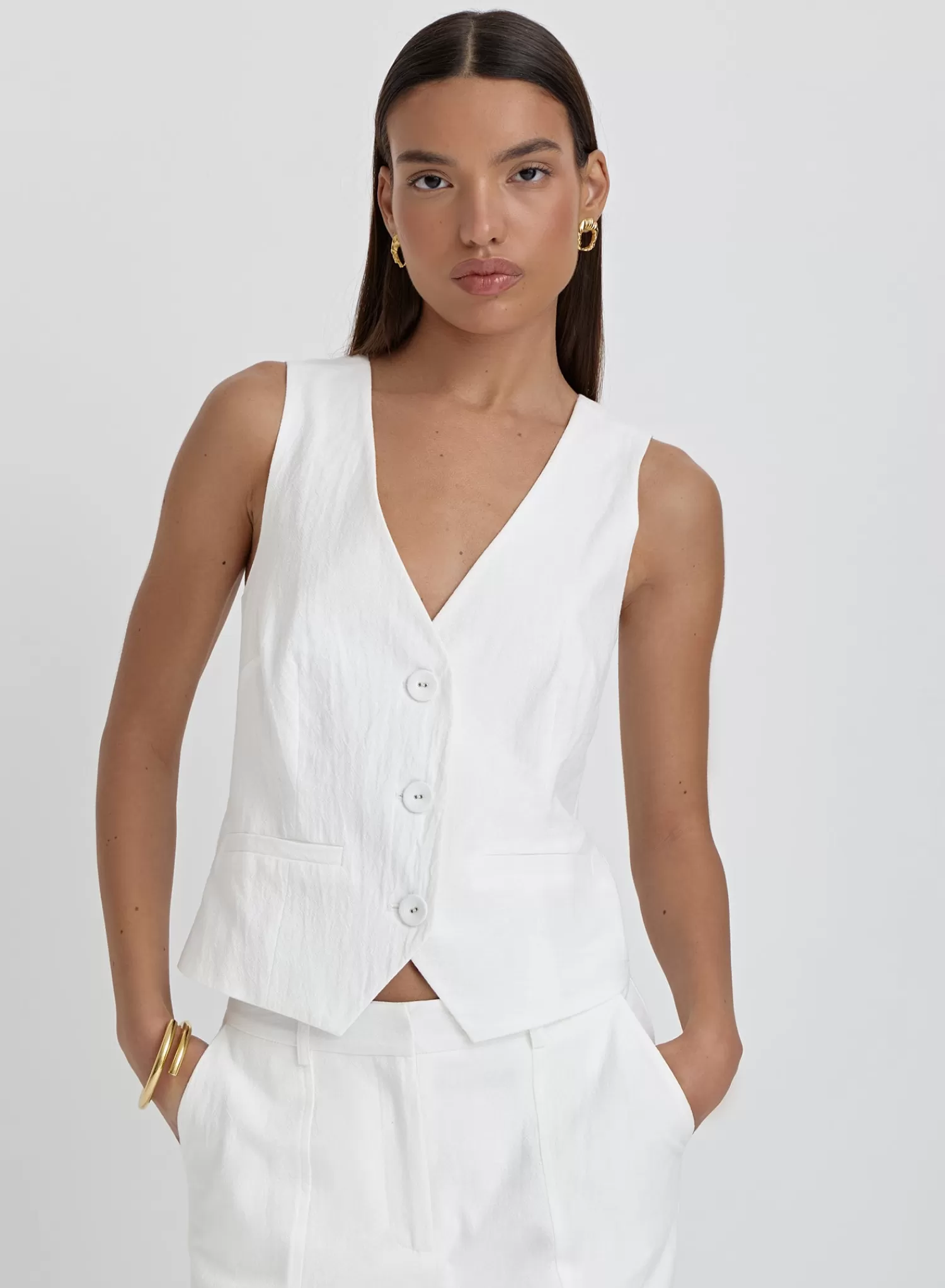 White Linen Cross Back Waistcoat- Tilde-4th & Reckless Best