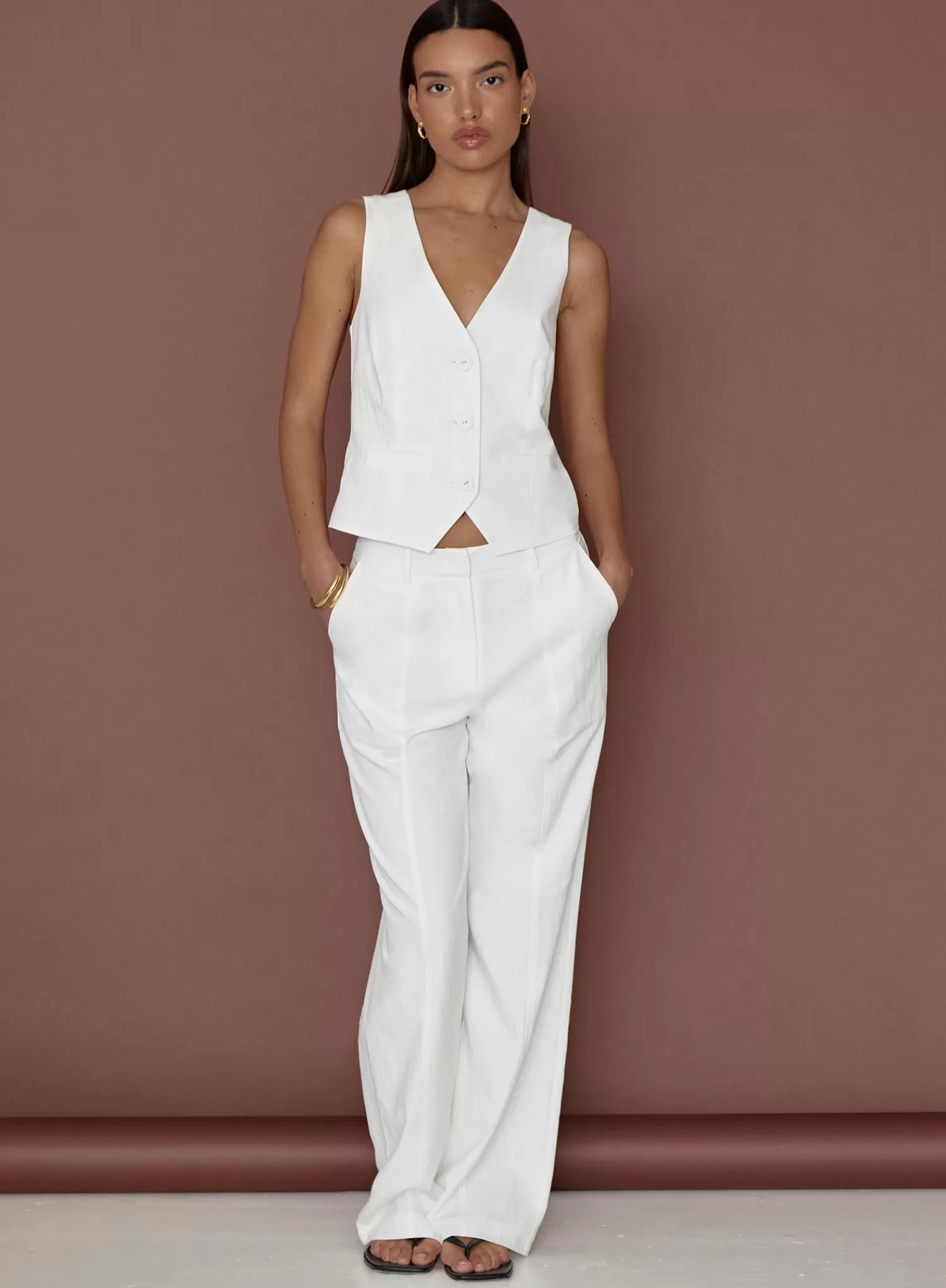 White Linen Cross Back Waistcoat- Tilde-4th & Reckless Best
