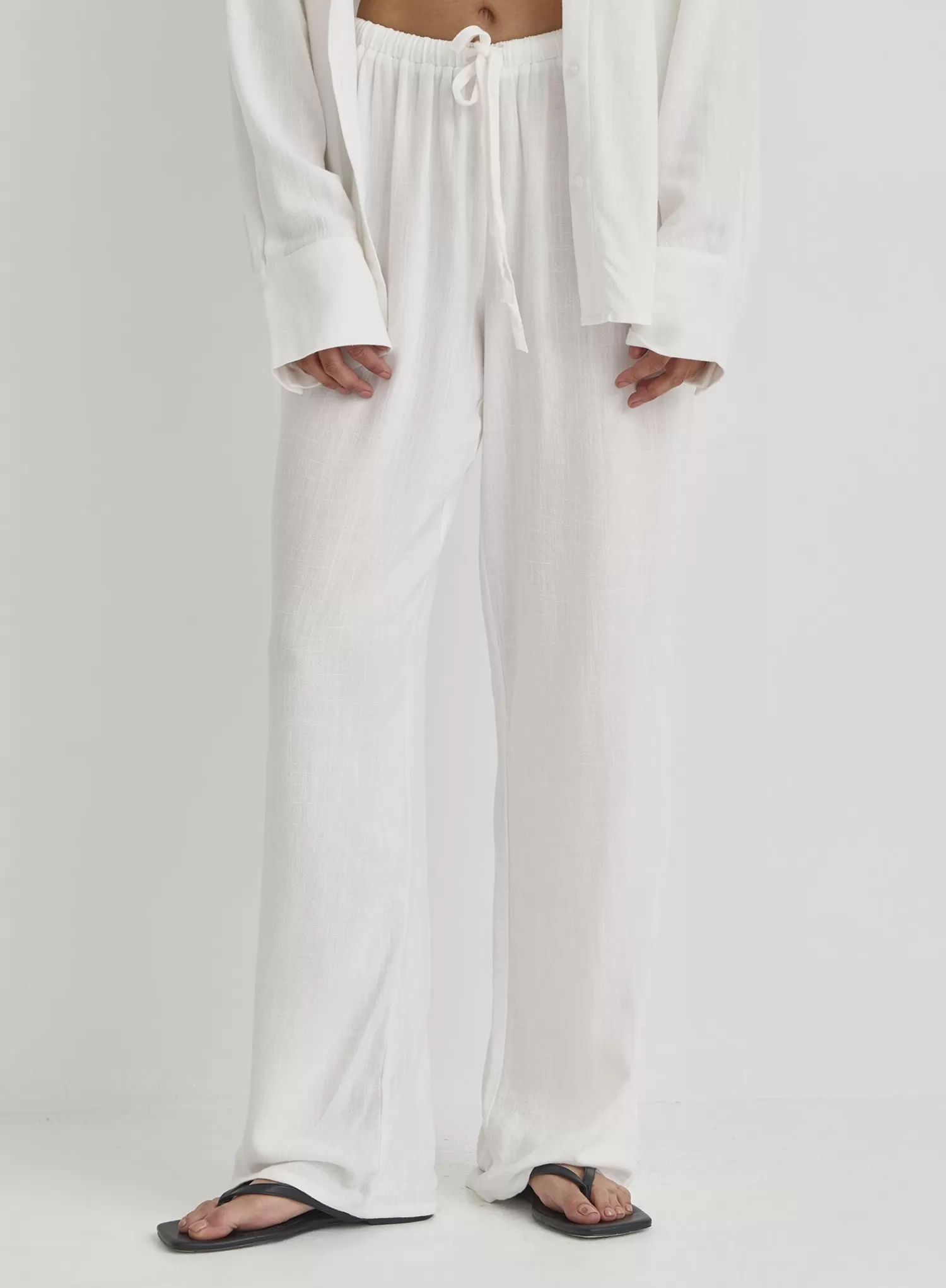 White Linen Loose Fit Trousers- Anna-4th & Reckless Store