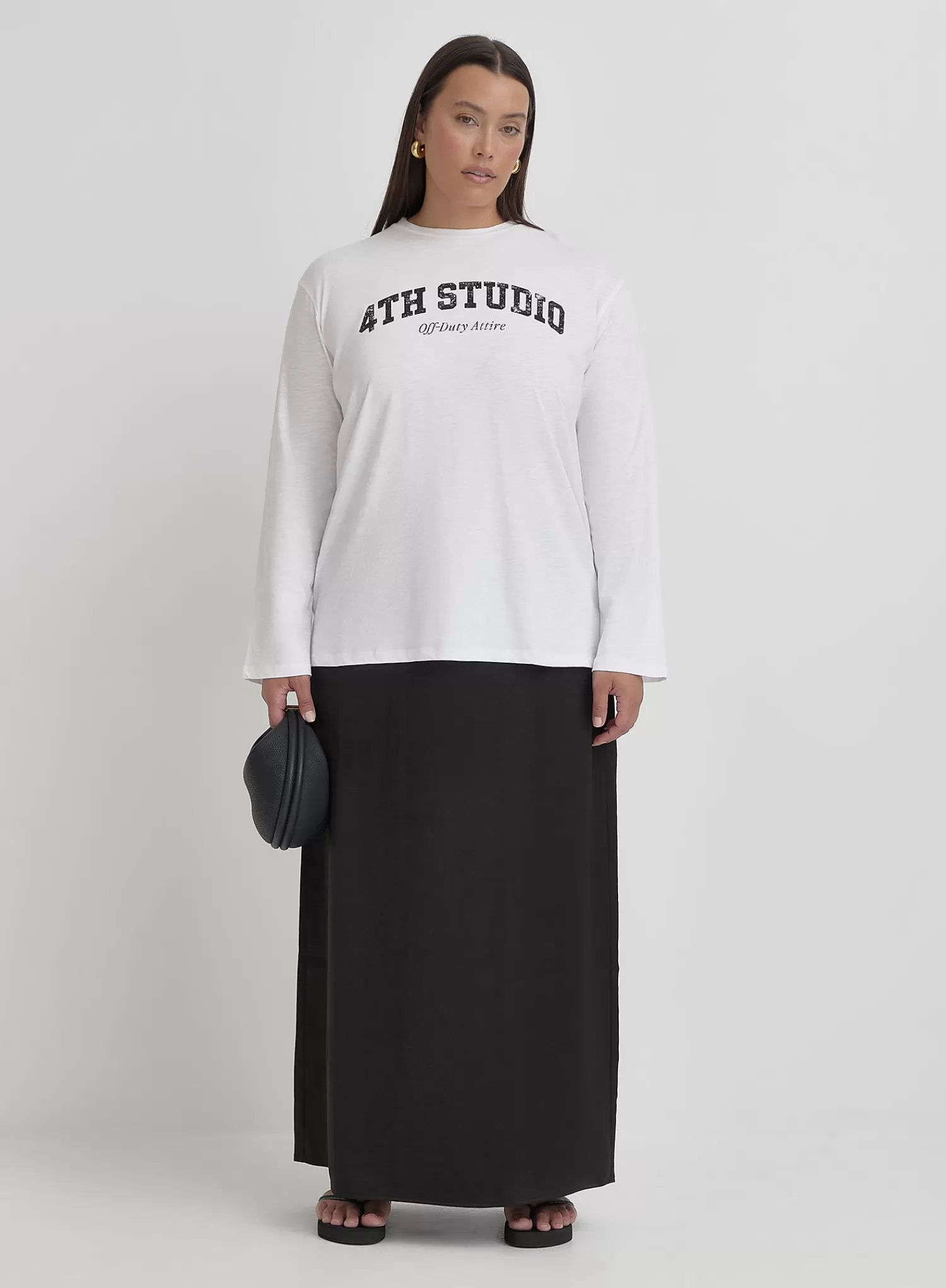 White Plus Size Long Sleeve 4th Studio Slogan Top- Tanna-4th & Reckless Shop