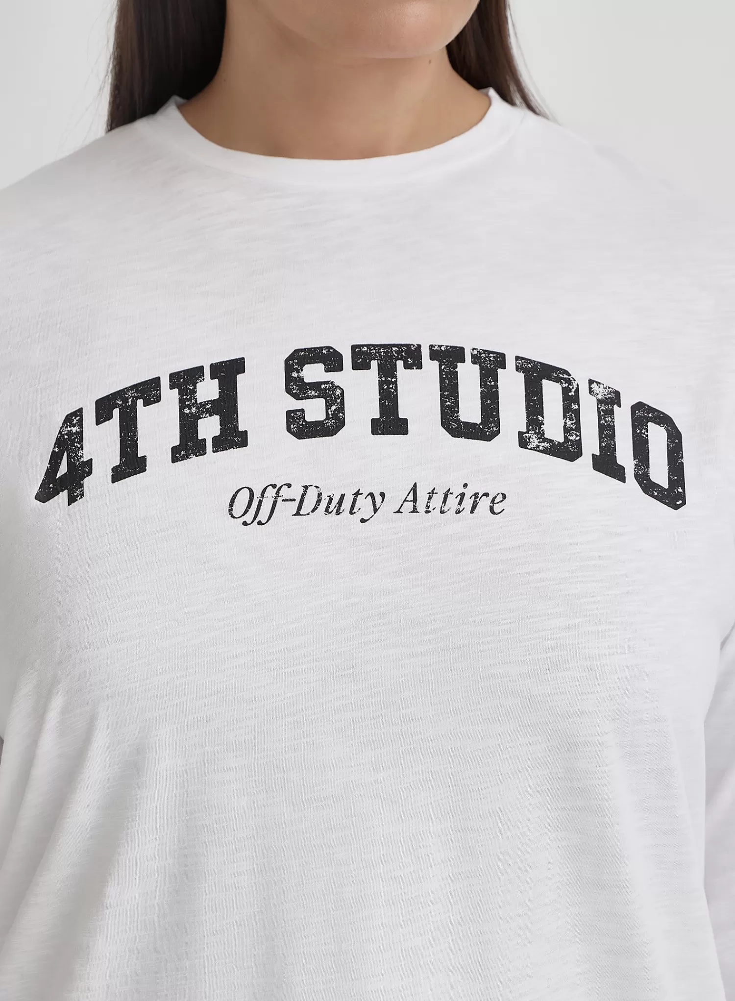 White Plus Size Long Sleeve 4th Studio Slogan Top- Tanna-4th & Reckless Shop