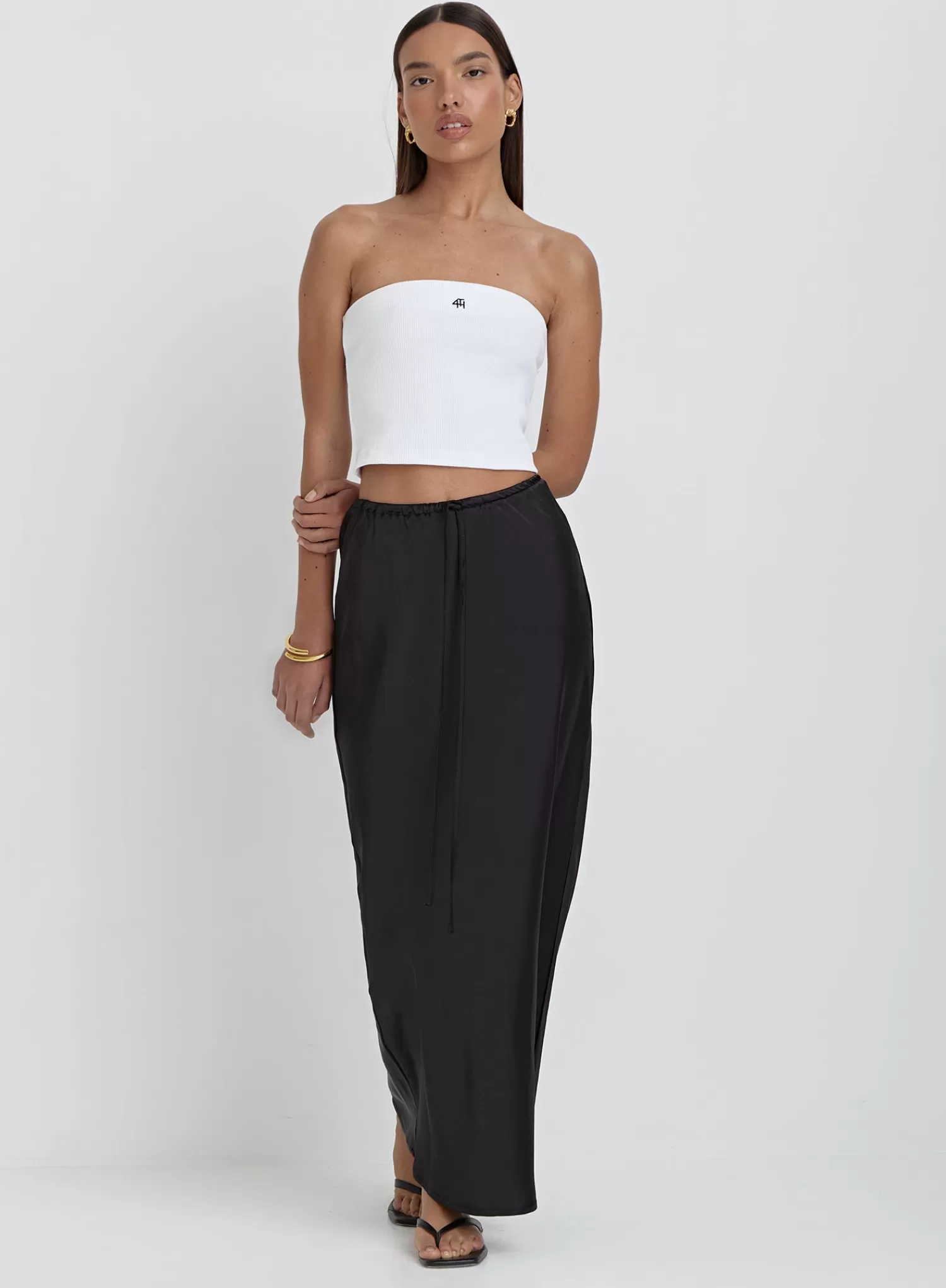 White Ribbed Fourth Logo Bandeau Top- Lana-4th & Reckless Clearance