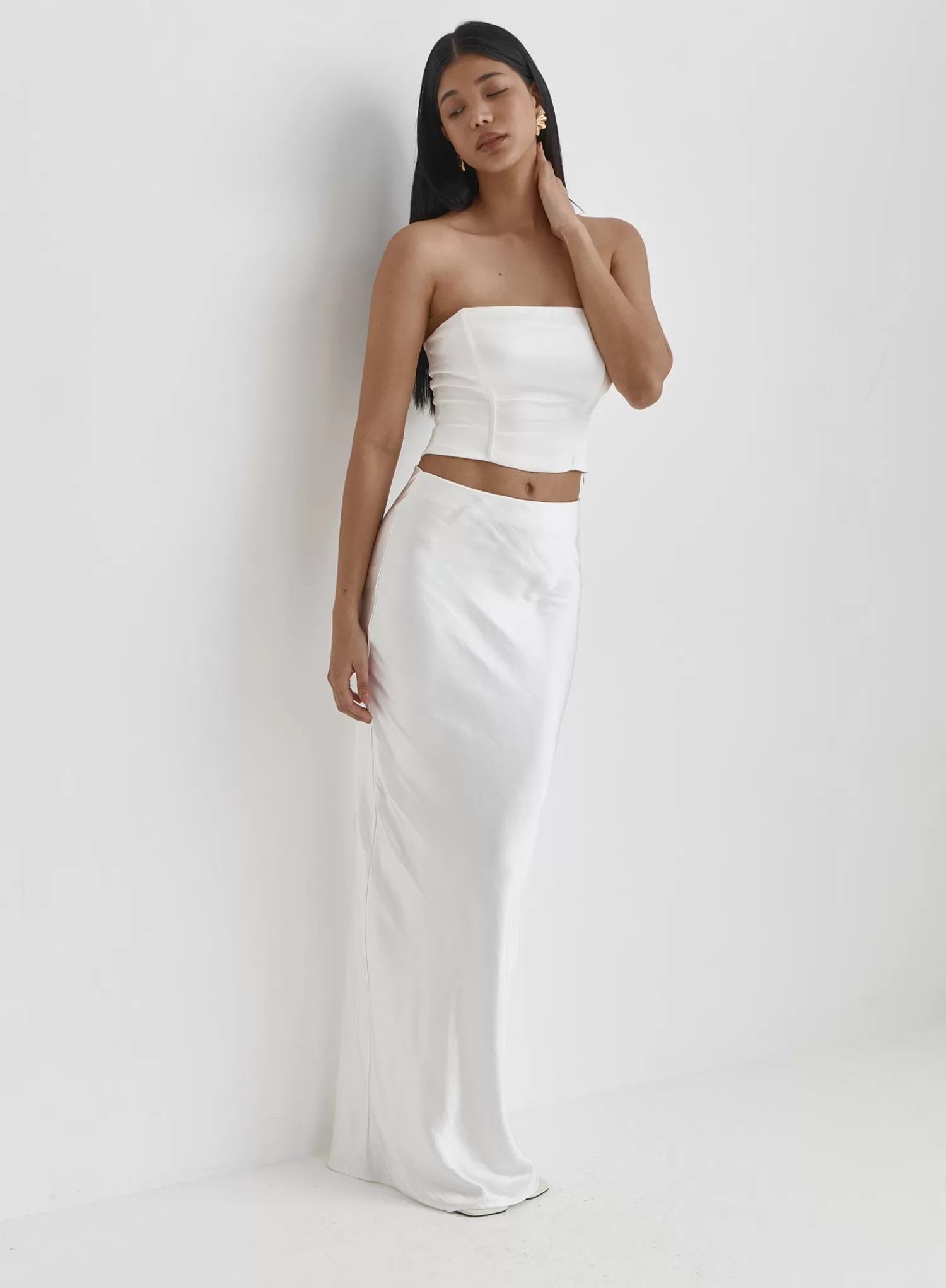 White Satin Maxi Skirt-Azalea-4th & Reckless Discount
