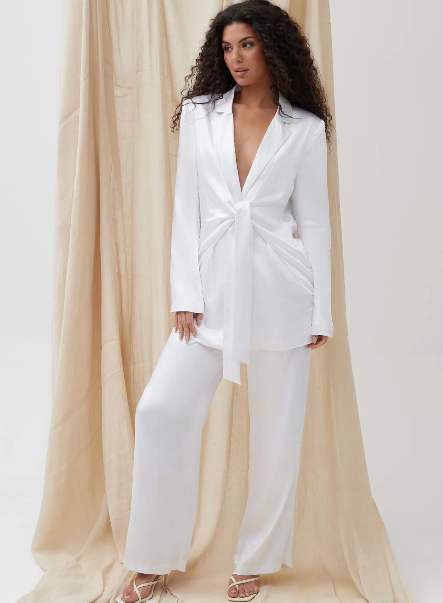 White Satin Wide Leg Trouser - Elora-4th & Reckless Best Sale